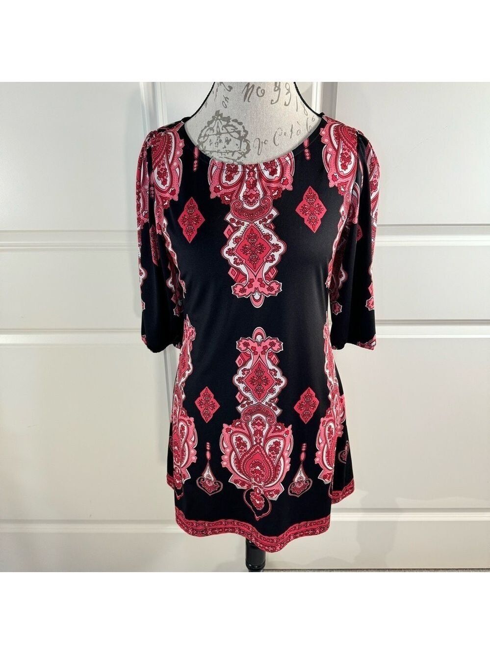 INC International Concepts Black and Pink Print Tunic Top Medium